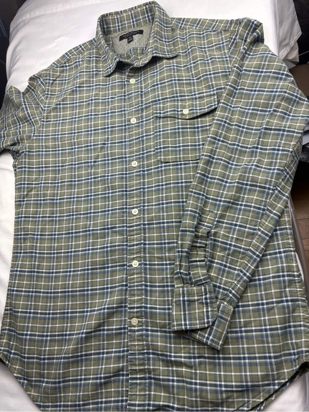 Banana Republic Olive and Blue Plaid Button-Down Shirt